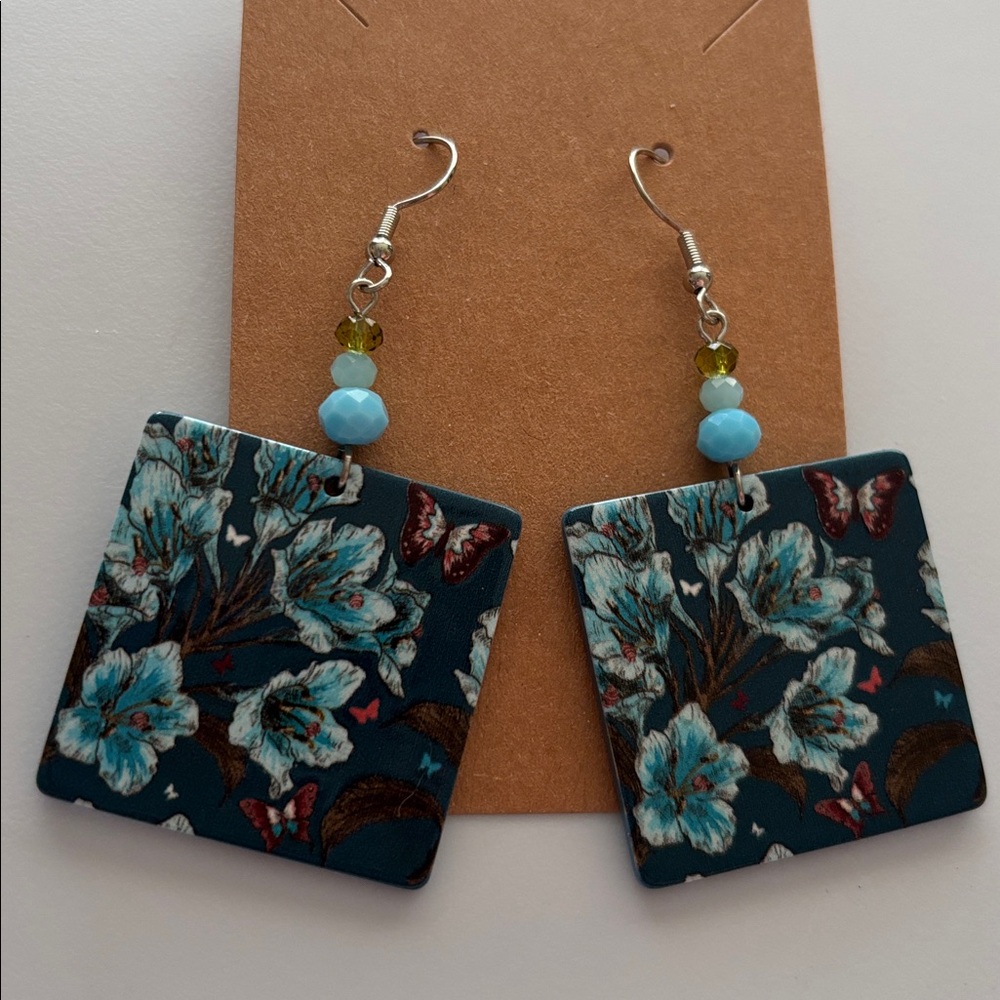 Fashion Jewelry Floral Earrings with Blue and Green